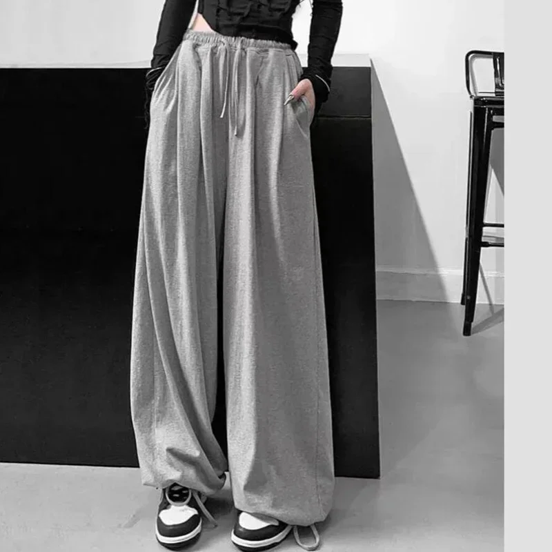 

2024 New Cotton Women's Oversize Sweatpants Fashion Joggers Girls Summer Pants High Waist Black Loose Causal Wide Leg Trousers