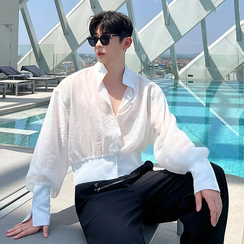 LUZHEN 2024 New Trendy Thin Translucent Shirt Long Sleeve Men Street Holiday Fashion Elegant Hawaiian Beach Casual Tops LZ4315