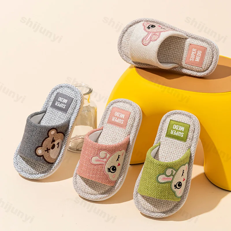 

Cute Cartoon Slippers Children Anti-slip Breathable Cartoon Slippers 2025 Autumn Linen Floor Shoes Indoor Breath Home Slippers