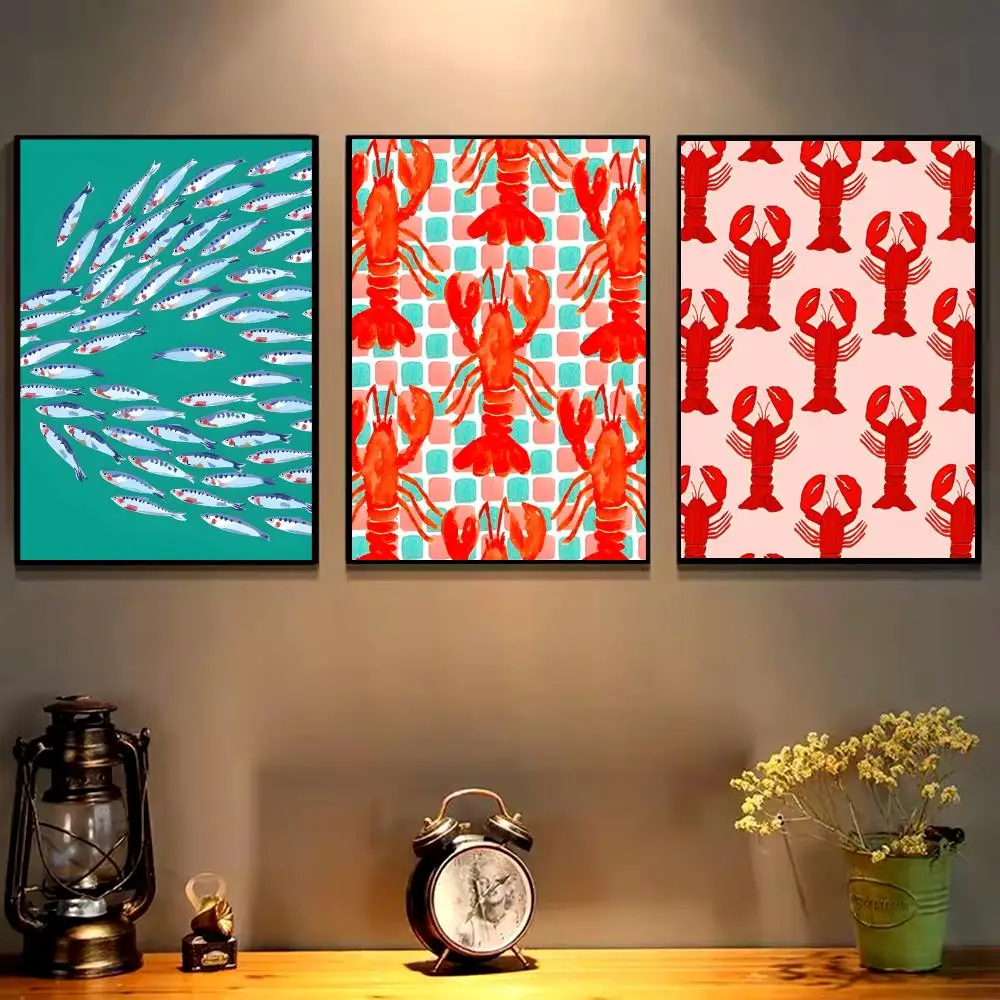 Colorful Sardine Lobster Ocean Animals Poster HD art sticky wall waterproof home living room bedroom bar aesthetic decoration