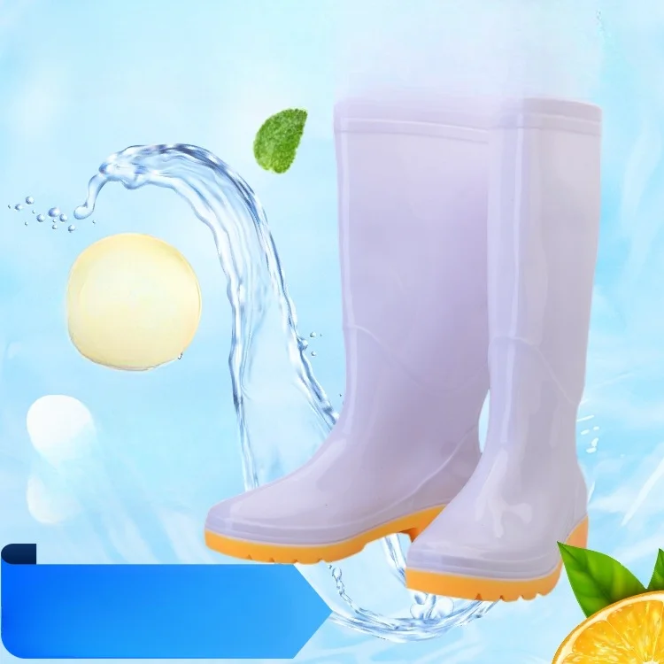 

Резиновые сапоги с круглым носком из ПВХ для мужчин и женщин с белыми пищевыми рукавами, Нескользящие и износостойкие резиновые сапоги