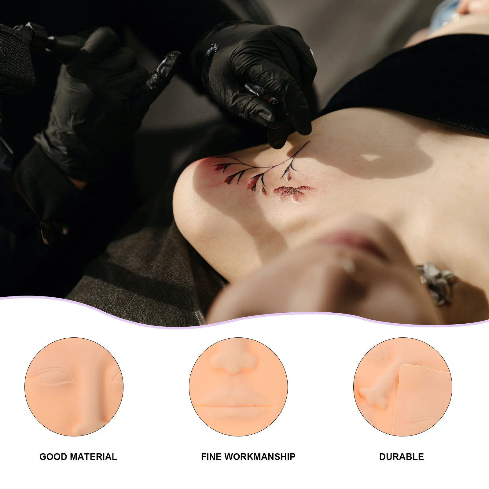 

3 шт., силиконовая кожа лица для татуировок, прочный эластичный тренировочный лист, инструменты для обучения татуировке бровей, искусственное человеческое лицо