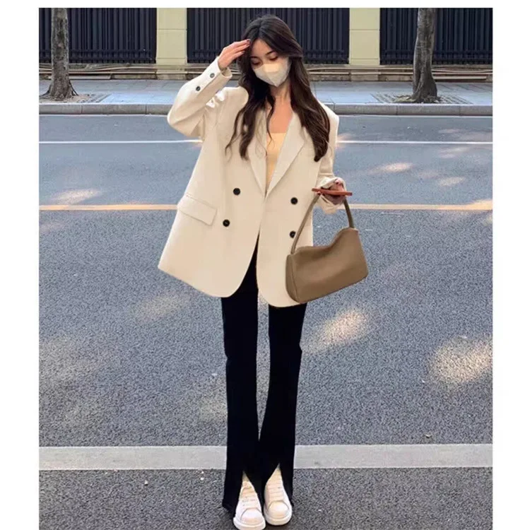 

Women's Casual s Jaets Coats Suits Autumn 2024 Straight Cut Long Sve Double Breasted Pure Color Faion Versatile