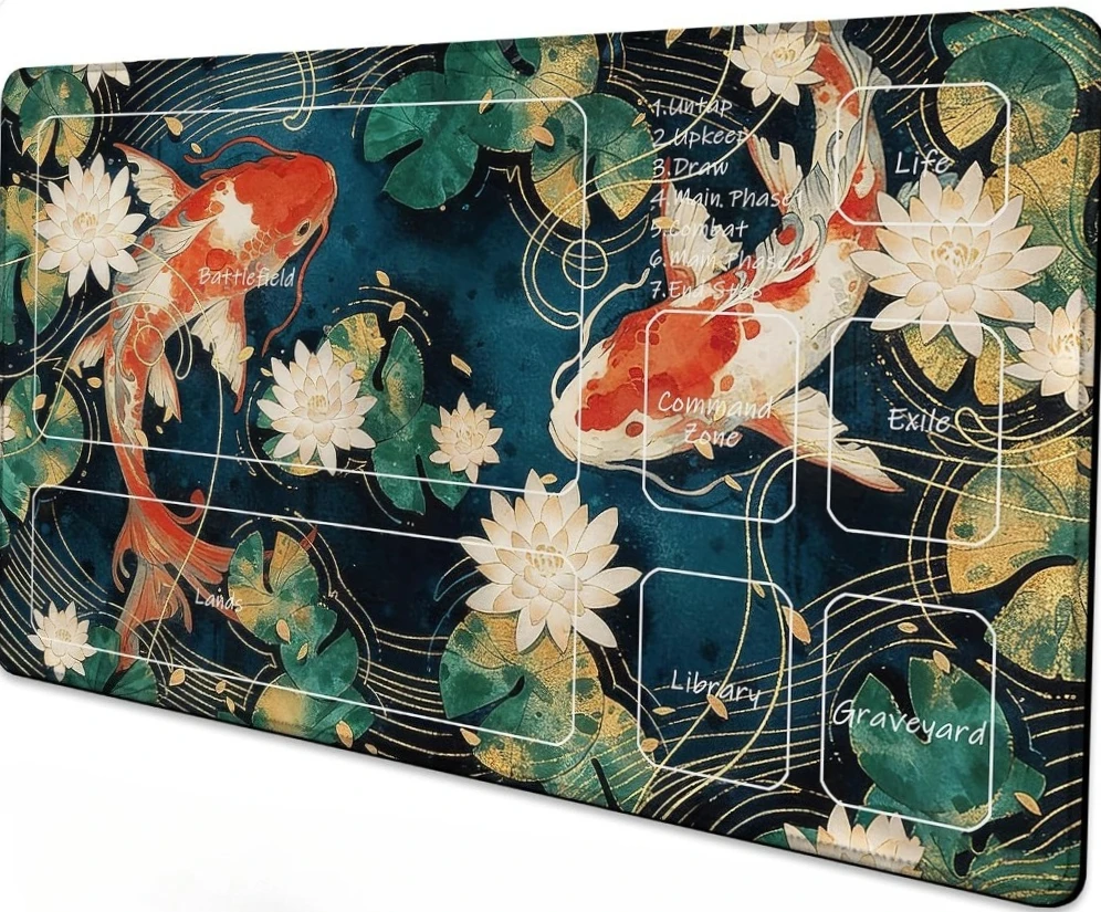 Oriental Koi Lotus Pattern Mouse Pad Durable Office Deskpad Parties Gathering Card GameMat  Non-slip Keyboard PC Gaming MousePad