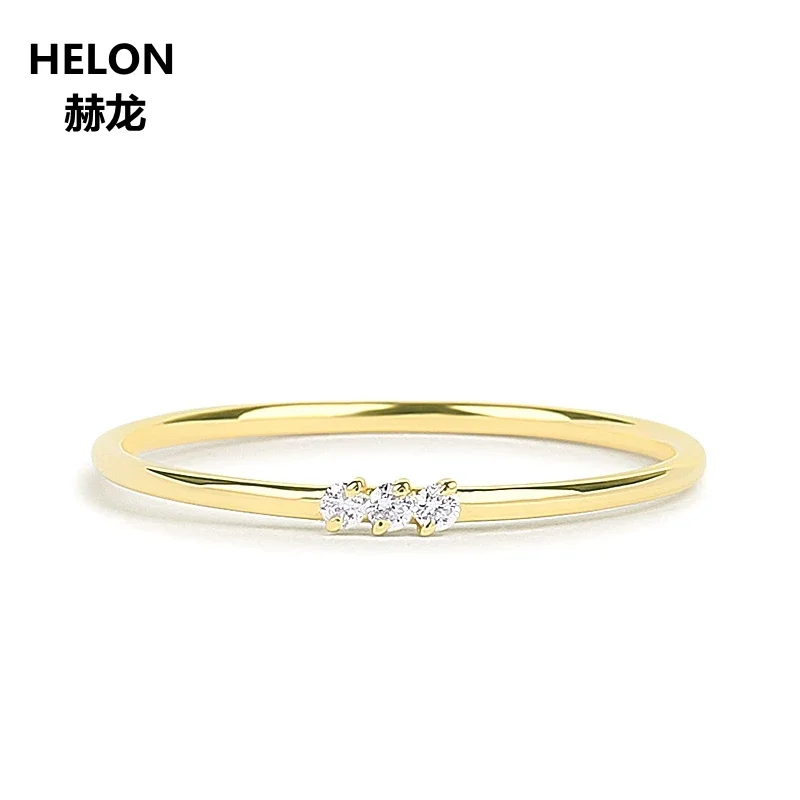 

Solid 14k Yellow Gold 3-stones Ring 0.03ct SI/H Full Cut Natural Diamonds Engagement Wedding Women Ring