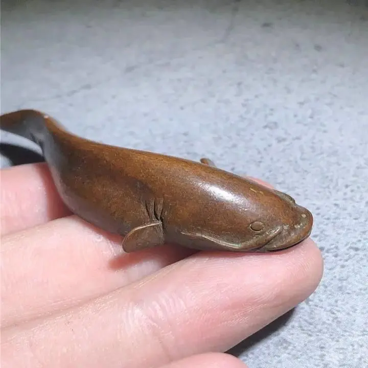Vintage Bronze Catfish Figurine Tea Pet Fun Desktop Decoration Paperweight Study Room Decor