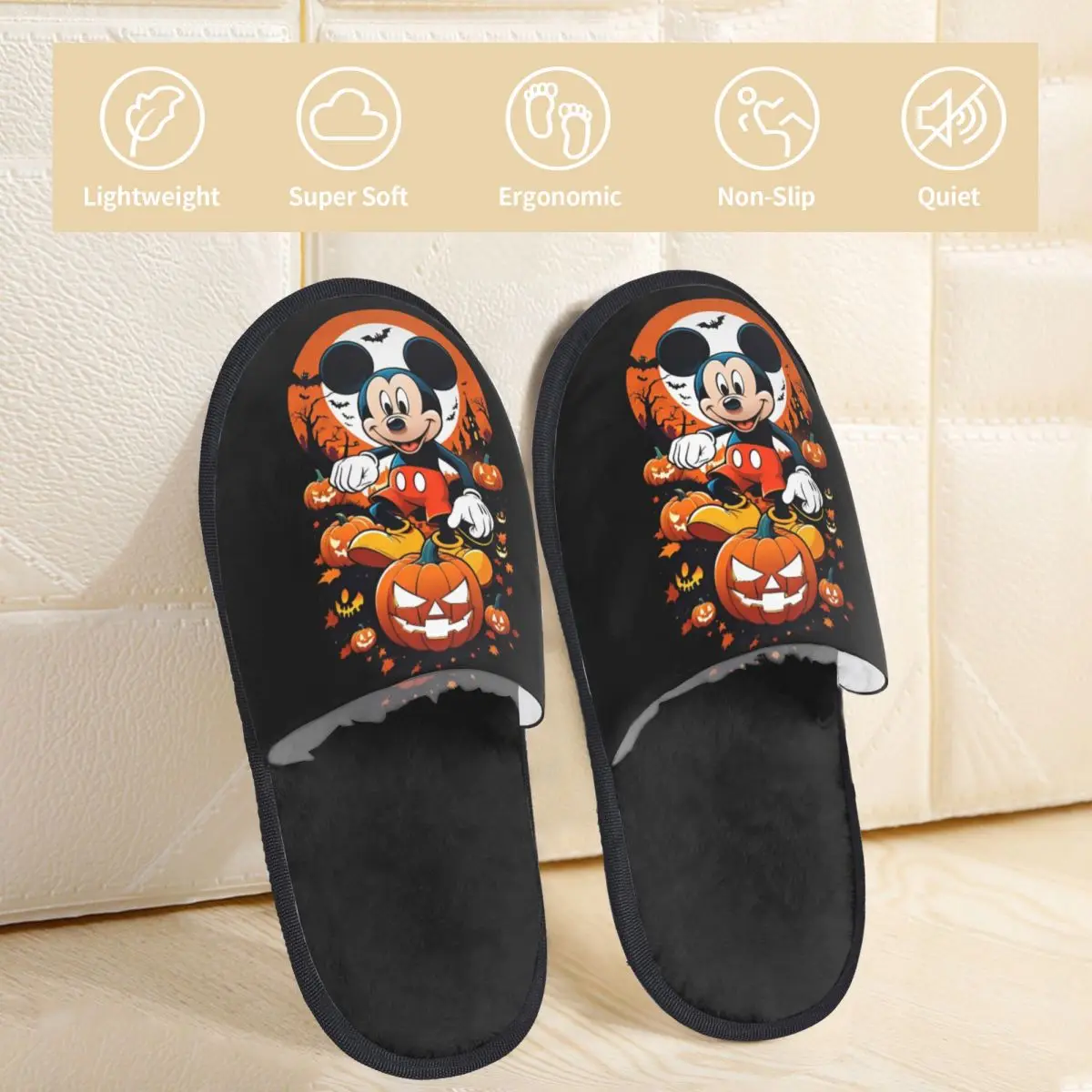 Mickey Halloween Horror Pumpkin Indoor Slippers with Memory Foam Slipper Gift for Unisex House Shoes with Anti-Skid Sole