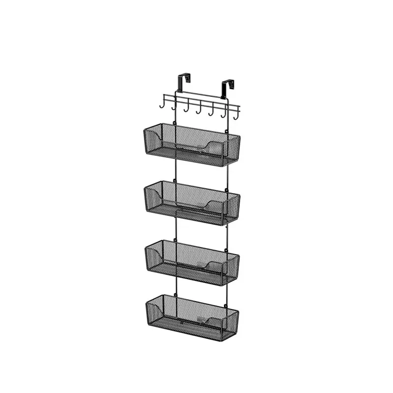 Large Capacity 5 Layer Black Metal Door Storage Removable Design Storage Basket for Kitchen Bathroom Bedroom Closet