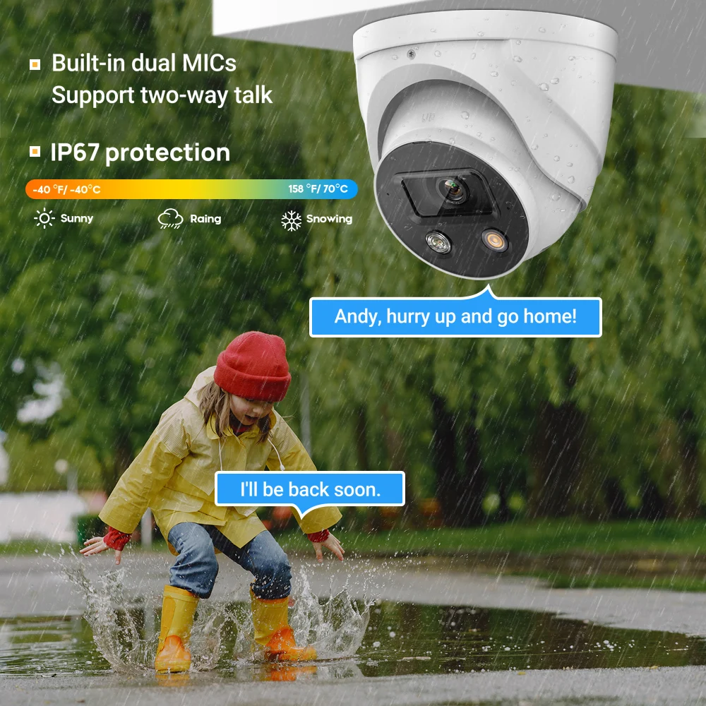 Vikylin for Dahua 8MP IP Camera Smart Dual Light Tioc Active Deterrence WizSense Outdoor CCTV Surveillance POE Security Camera