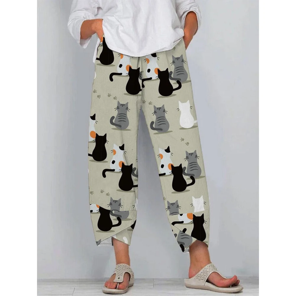 CLOOCL Fashion Harajuku Women Pants Cartoon Cute Kitten Pattern 3D Printed Pants Double Pocket Lounge Loose Casual Trousers