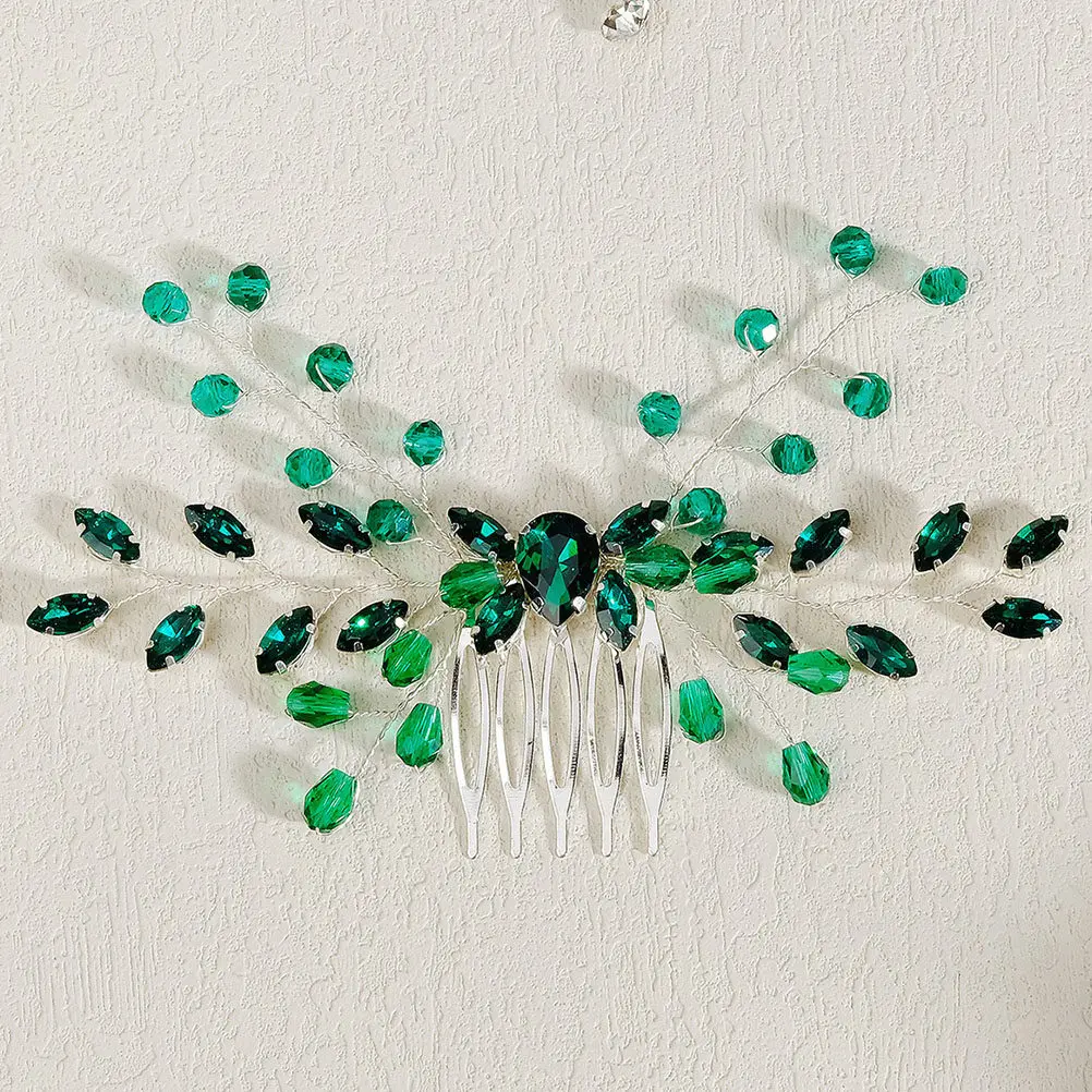 Green Crystal Rhinestone Hair Comb Wedding Side Comb Bridal Hair Accessory for Brides Prom Party Evening Headpiece