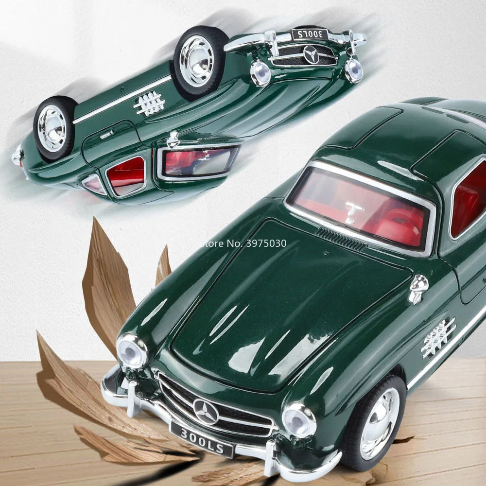 Scala 1:32 Benz 300SL Giocattoli Auto Modelli pressofusi in lega con suono leggero Tirare indietro Veicolo in miniatura Bambini Regali per bambini