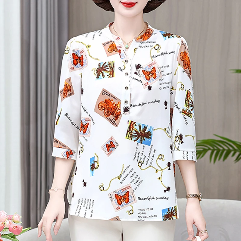 Elegant Blouses for Women Tops 2024 New Casual Loose Short Sleeve Female Shirt Summer Vintage Clothes High Quality