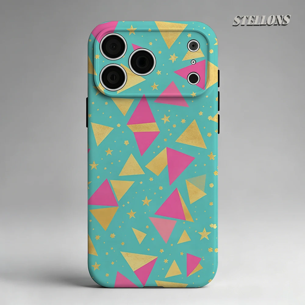 Funda de Teléfono Triangular Dorada y Rosa para iPhone 17 16 15 14 13 Pro Max Plus, Funda Magnética de Doble Capa Resistente