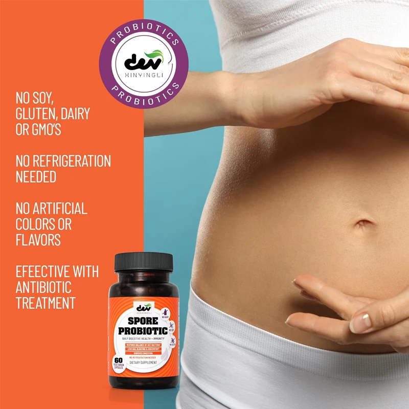Spore probiotics contain live bacterial strains that promote digestion and intestinal health, and do not contain soybeans