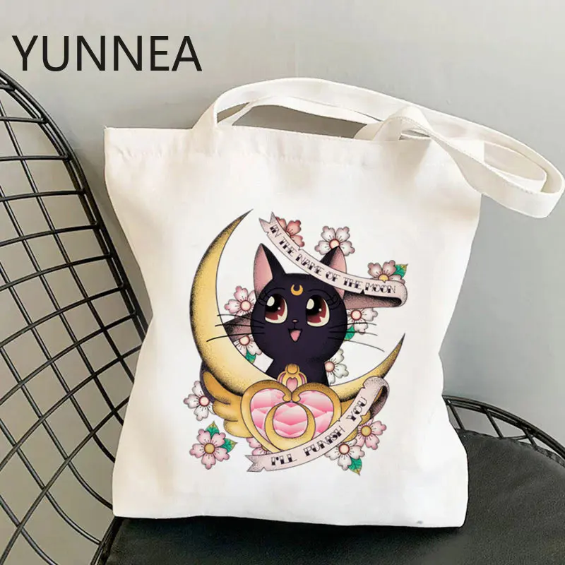 Shopper Sailor Meow On the moon Kawaii Bag Harajuku women Shopping Bag Canvas Shopper Bag girl handbag Bag Shoulder Lady Bag