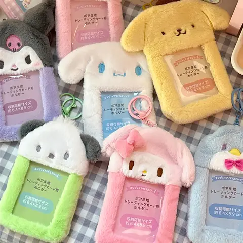 Hello Kitty Plush Card Case Keychain Kuromi Melody Card holder Kawaii Photo Card Display Sleeves Cute Bag Gifts