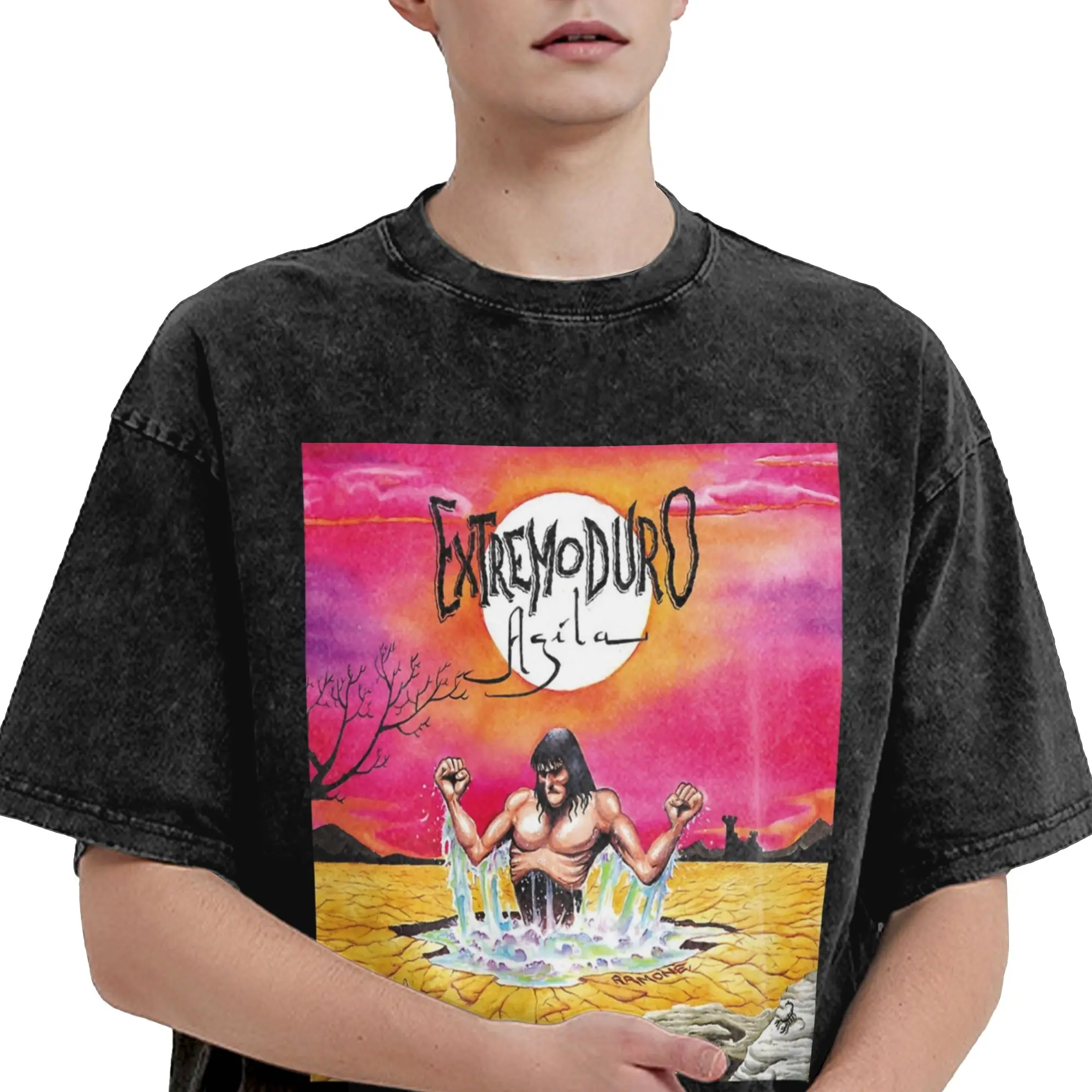 مضحك Extremoduro Agila ألبوم 1996 تي شيرت الرجال Crewneck القطن الخالص غسلها تي شيرت قصيرة الأكمام تيز ملابس مطبوعة