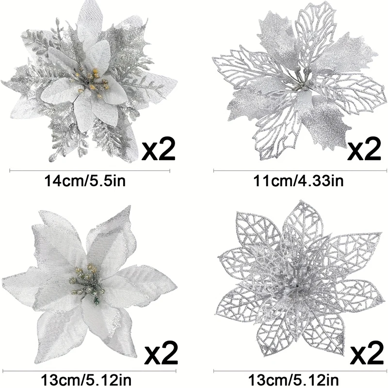 8/16 Stück Weihnachtsdekorationen, glitzernde künstliche Blumen, Weihnachtsbaumschmuck für Heimdekoration, gefälschte Blumen, Weihnachten, Neujahrsgeschenke – Detail 9