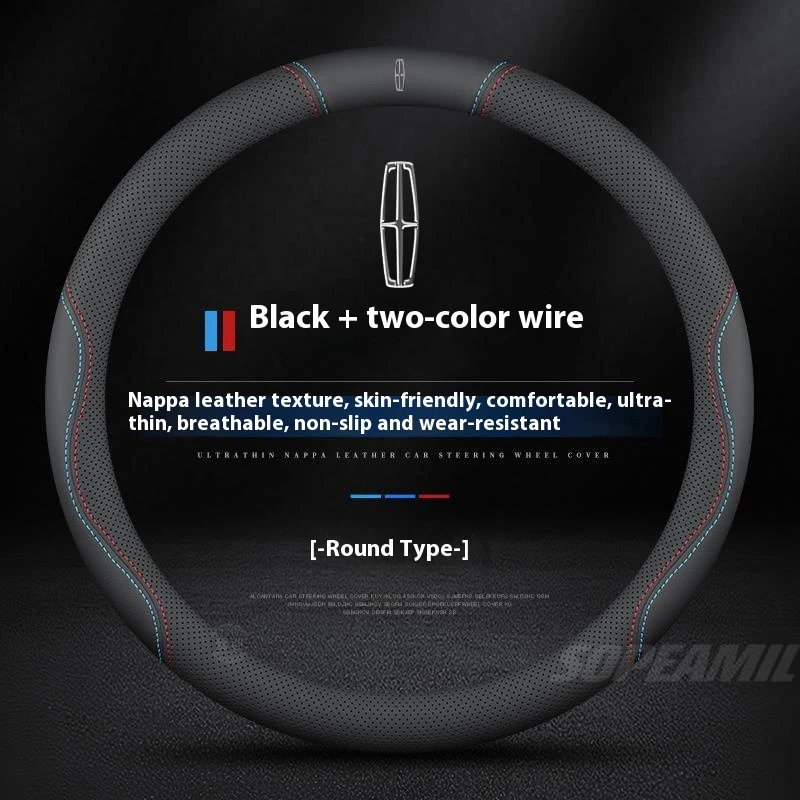 

For Lincoln Z MKZ MKT MKC MKX MKS Navigator Aviator Nautilus Corsair Continental Cow Leather Anti-slip Car Steering Wheel Cover