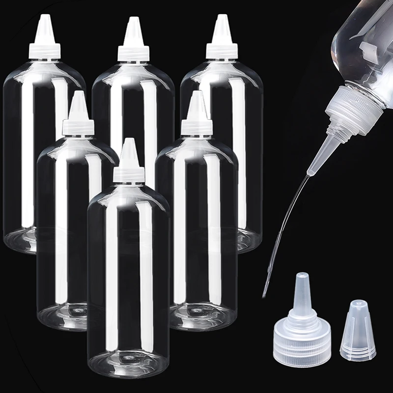 Botella exprimible transparente de 500/1000ml, botellas de boca afilada, pequeño contenedor vacío para pegamento, loción de aceite, botella dispensadora de viaje