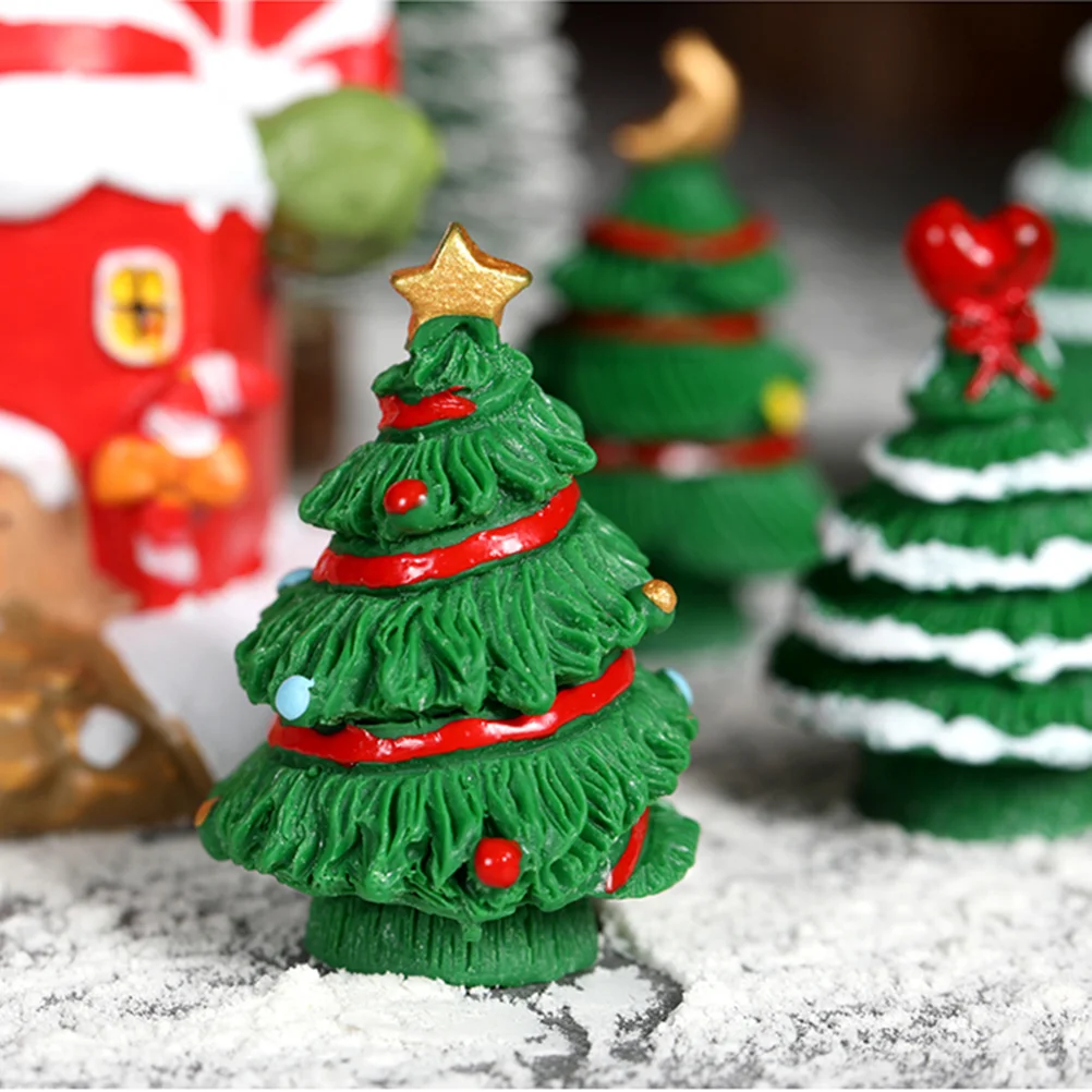 8 Pcs Mini Pencil Christmas Tree Decoration Miniature Figurines Resin Landscape