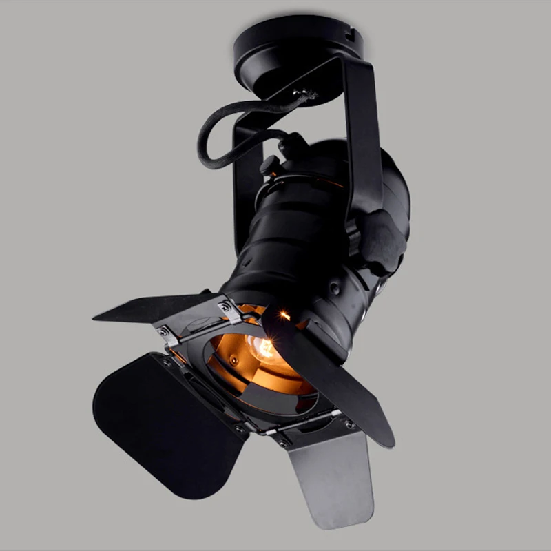 Vintage E27 Track Light Loft Spotlight Rail สีดำโคมไฟสำหรับ Barn ประตูเสื้อผ้า Store Shop โคมไฟ