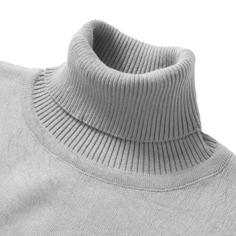 Autumn Mens Knitted Turtleneck Sweater New Solid Color Warm Streetwear Winter Vintage Lightweight Sweater Black Gray Tops