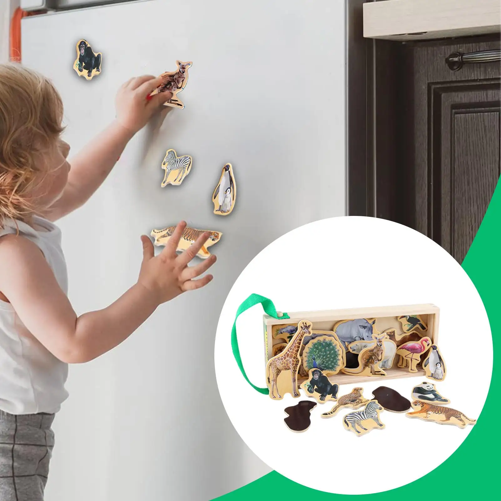 مغناطيس الأطفال للثلاجة لعبة ألغاز خشبية للأطفال مغناطيس الثلاجة لوحة معدنية تعليمية لوازم مغناطيسية للحياة البرية