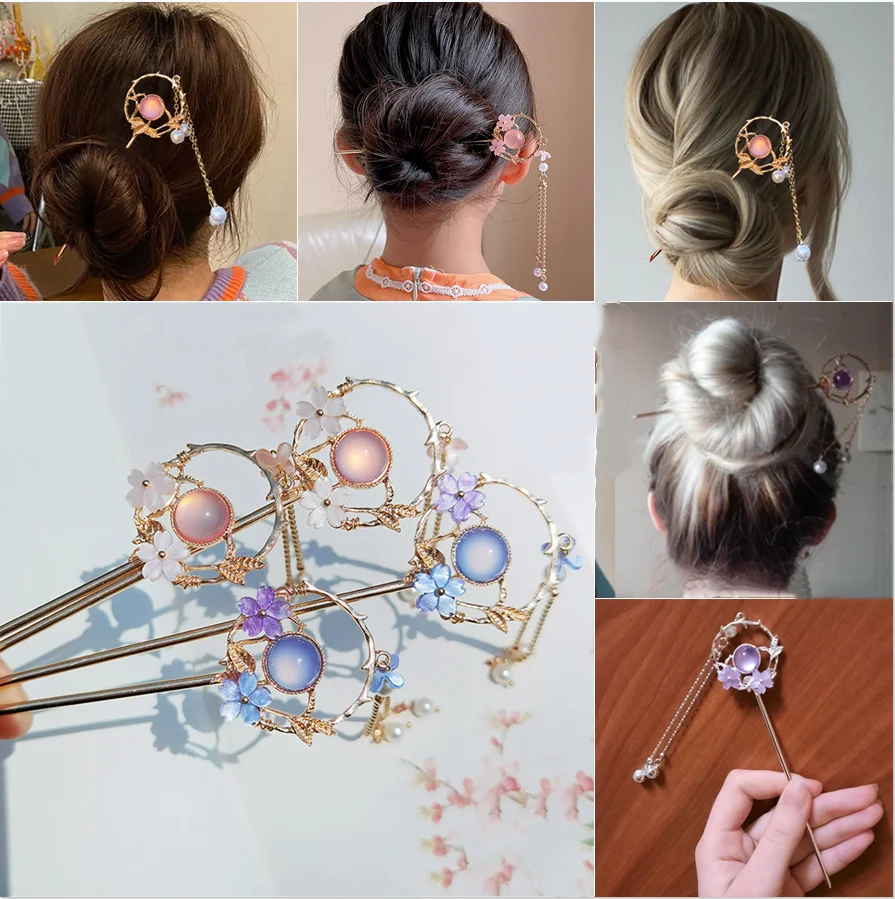 bride Chinese Style Hair Sticks Vintage Metal Chopstick Women Hairpins Hair Clip Pin Headwear Wedding Hair Jewelry Accessories