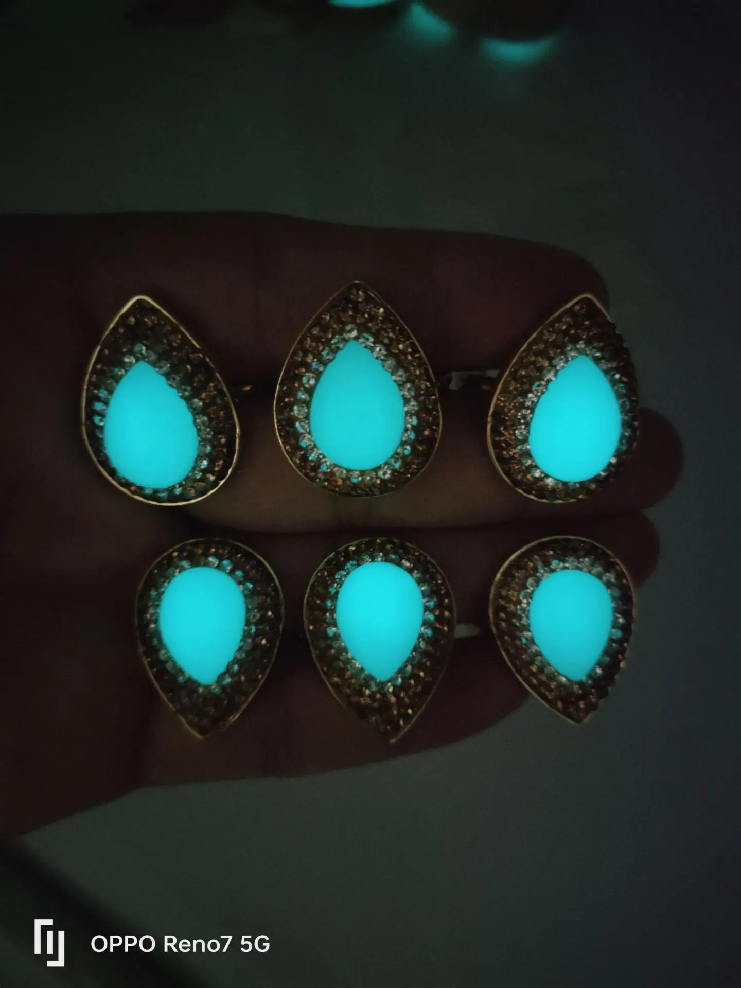 Wholesale 6pcs/lot Fashion Luminous Stone plated Color Edged Slice Open Rings Women Wedding Engagement Ring Set Free Shipping