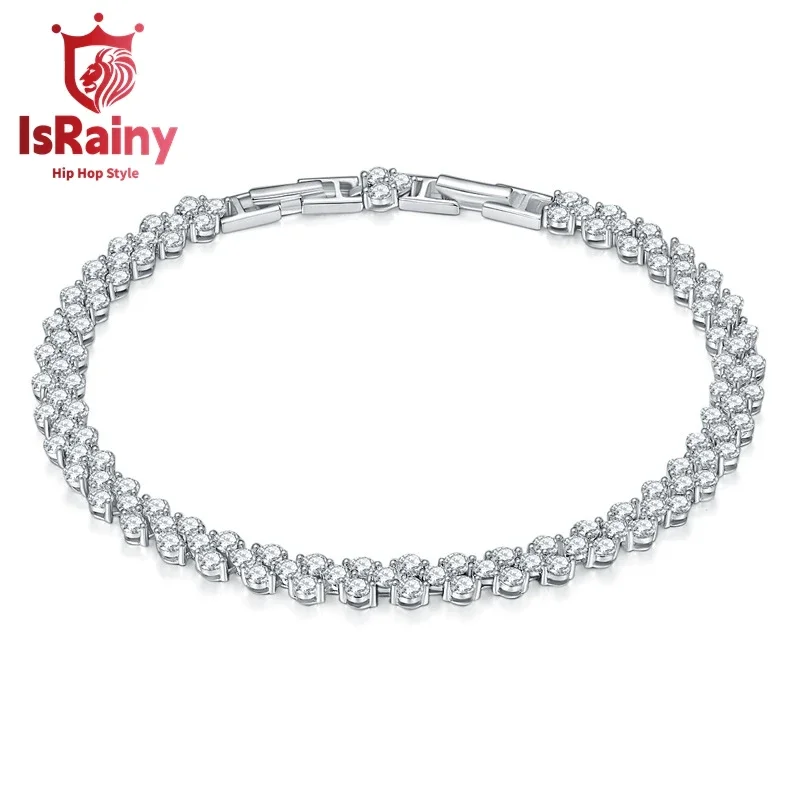 

IsRainy Hip Hop Rock 100%925 Sterling Silver Round Cut VVS1 D Real GRA Moissanite Diamonds Tennis Chain Banglet Fine Jewelry