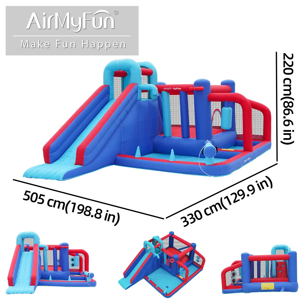 บ้านลมเด็ก ด็อกเตอร์ดอลฟิน พร้อมสไลเดอร์น้ำในตัว ปราสาทลมเด็กเล็ก สนามเด็กเล่นในร่ม ผ้า Oxford