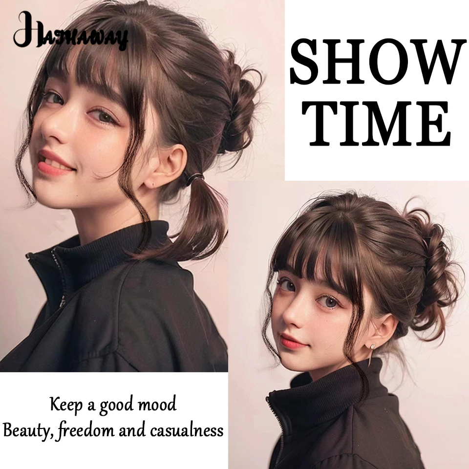 Japanese Cartoon Bangs Wig Female Synthetic BB Clip Dragon Beard Bangs Invisible Fake Bangs Black Brown Black Daily Wear Woman