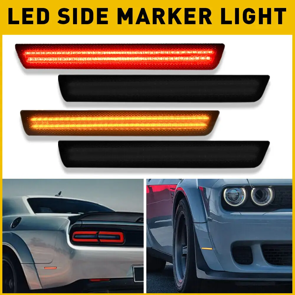 For Dodge Challenger 2015 2016 2017 2018 2019 2020 2021 2022 Smoked Lens Front Rear Bumper LED Side Marker Lamp Light Kits 4Pcs