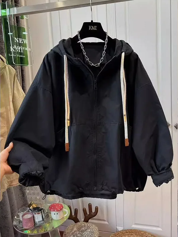 

Мужская куртка свободного кроя, большой размер, 300 пу, с капюшоном, на молнии, ветрозащитная, повседневная, для осени и весны, в американском ретро-стиле