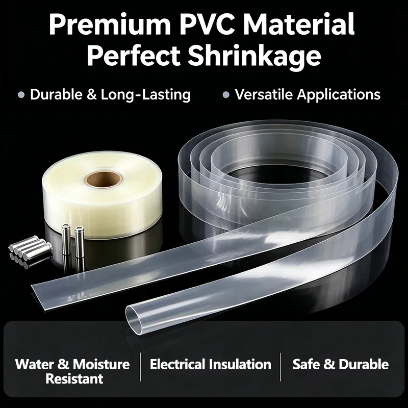 Width 260mm~380mm Lithium Lipo 18650 Battery Protective Sleeve Transparent 1~5 Meter PVC Heat Shrink Tube Insulated Cover