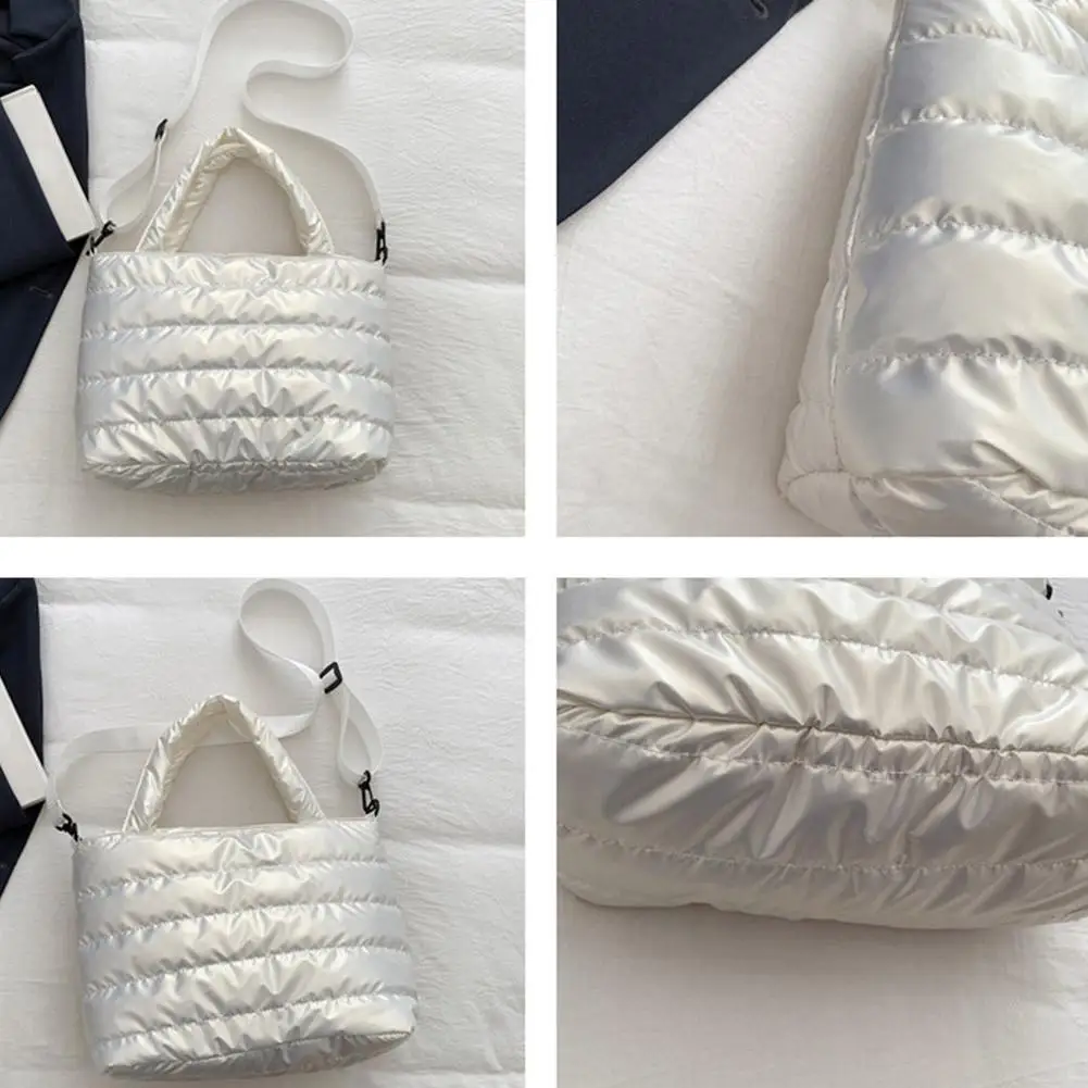 Damenhandtaschen, leichte Puffy-Handtasche mit großem Fassungsvermögen, gesteppte Schultertasche mit verstellbarem Riemen, Puffer-Tragetasche, Einkaufstasche – Detail 18