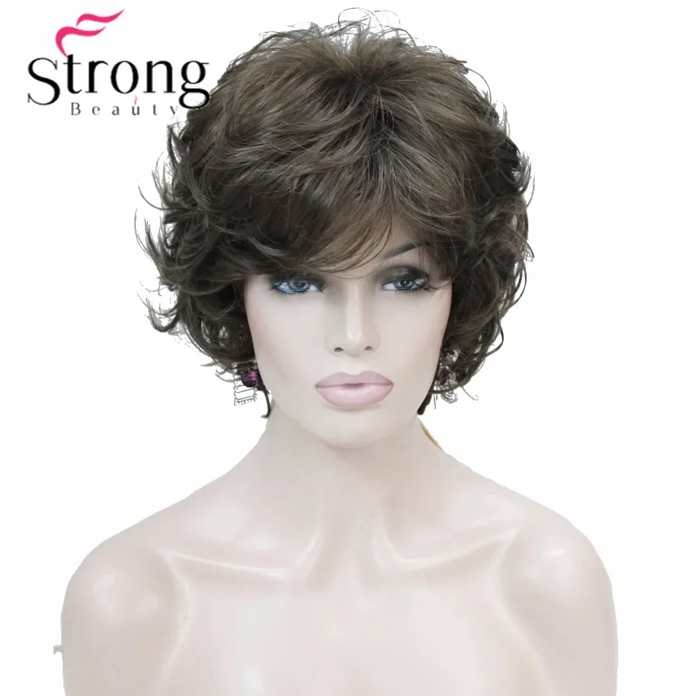 StrongBeauty Short Wavy Soft Classic Cap Full Synthetic Wig Brown Women's Wigs COLOUR CHOICES