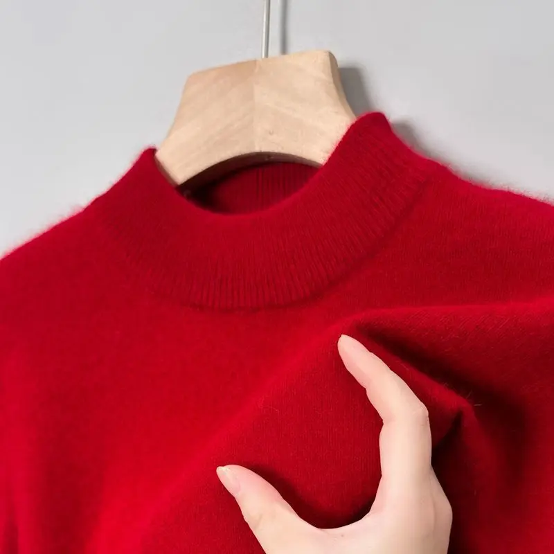 Inteligente casual outono inverno suéteres masculino sólido mock neck quente engrossar moda de luxo negócios manga longa pullovers malha topos