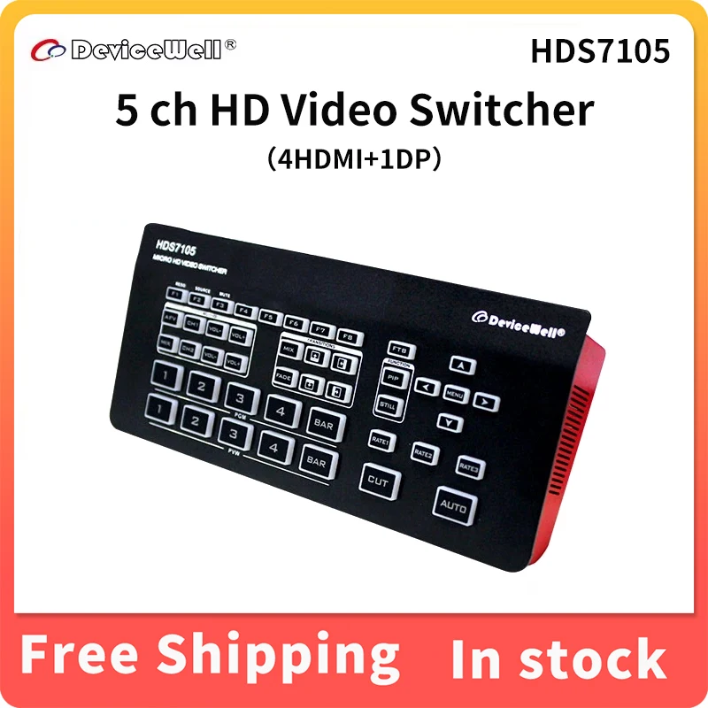 Devicewell HDS7105 5-ch Mini HD Video Switching 4HDMI+1DP input For Video Radio & TV Live Production