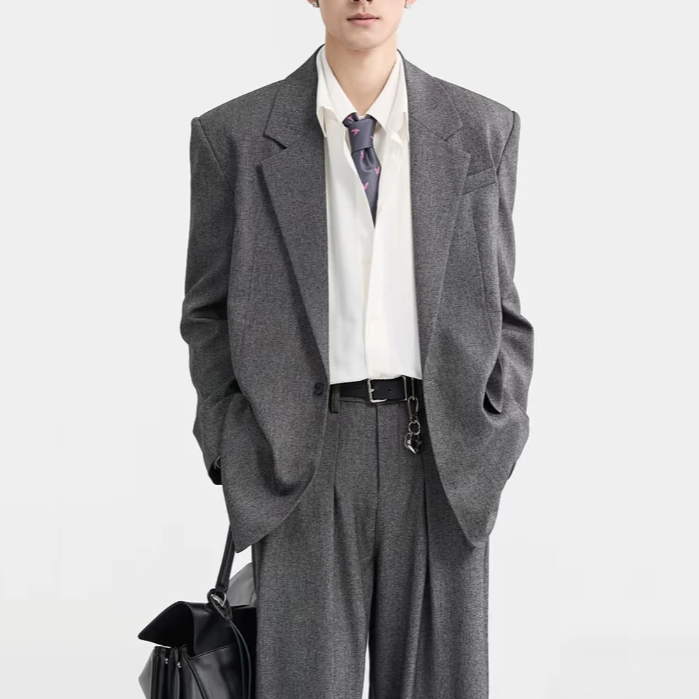 

Loose Dark Grey Single Button Notch Lapel Men Suits 2 pieces Set (Jacket+Pants) Wedding Evening Party Daliy Casual Male Clothing