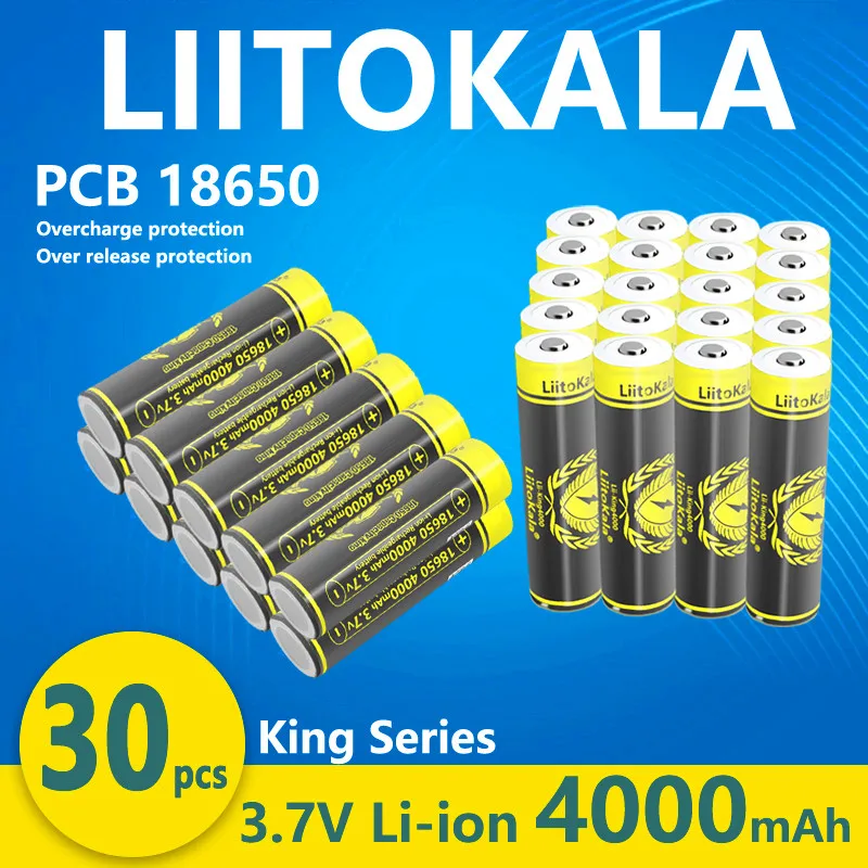 30pcs LiitoKala KING4000-PCB 18650 4000mAh rechargeable battery high capacity 3.7V pointed light flashlight battery