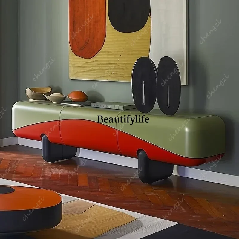 J132 Original Design TV Cabinet Dopamine Art Painted Floor Cabinet High-end Living Room Creative Storage Side Cabinet