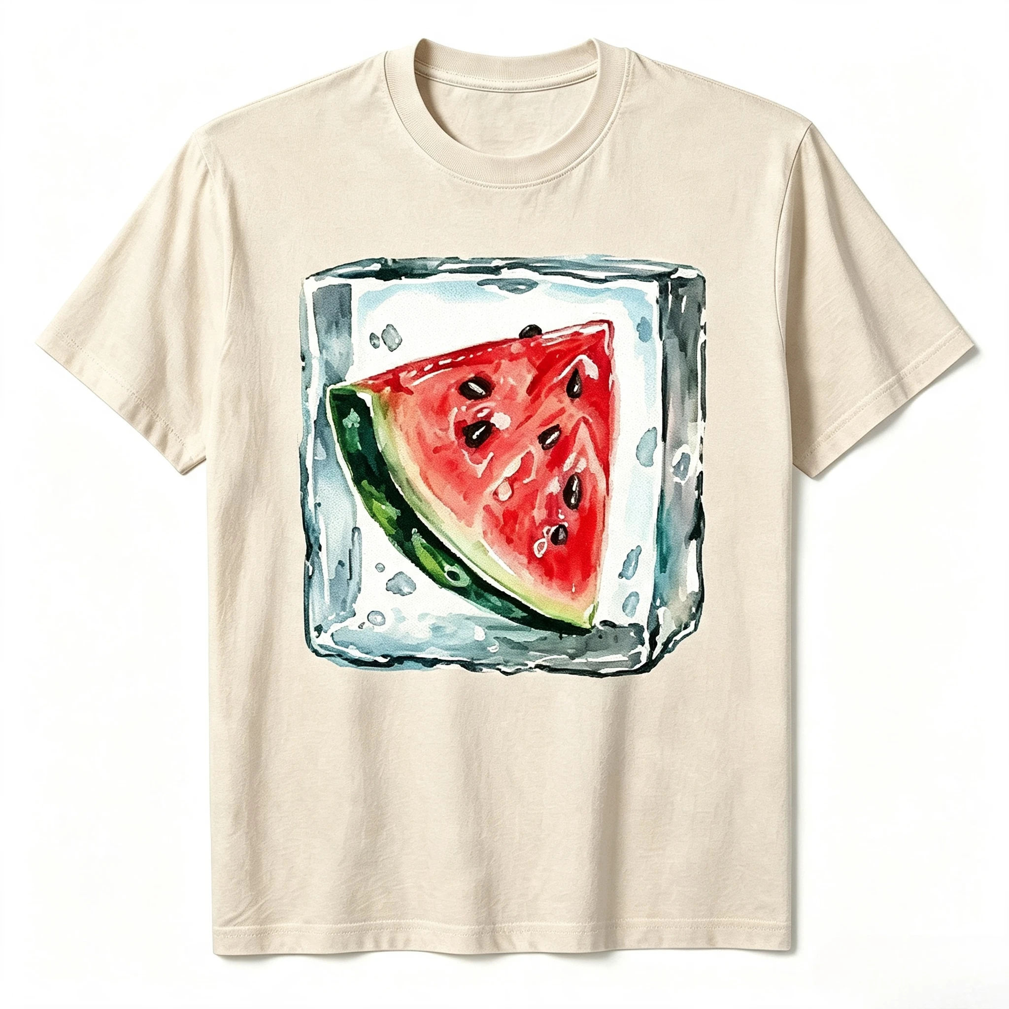 Ice Watermelon Slice Graphic T-shirt Men Women Summer Cool Fruit Art Print Short Sleeve Casual Streetwear Tops