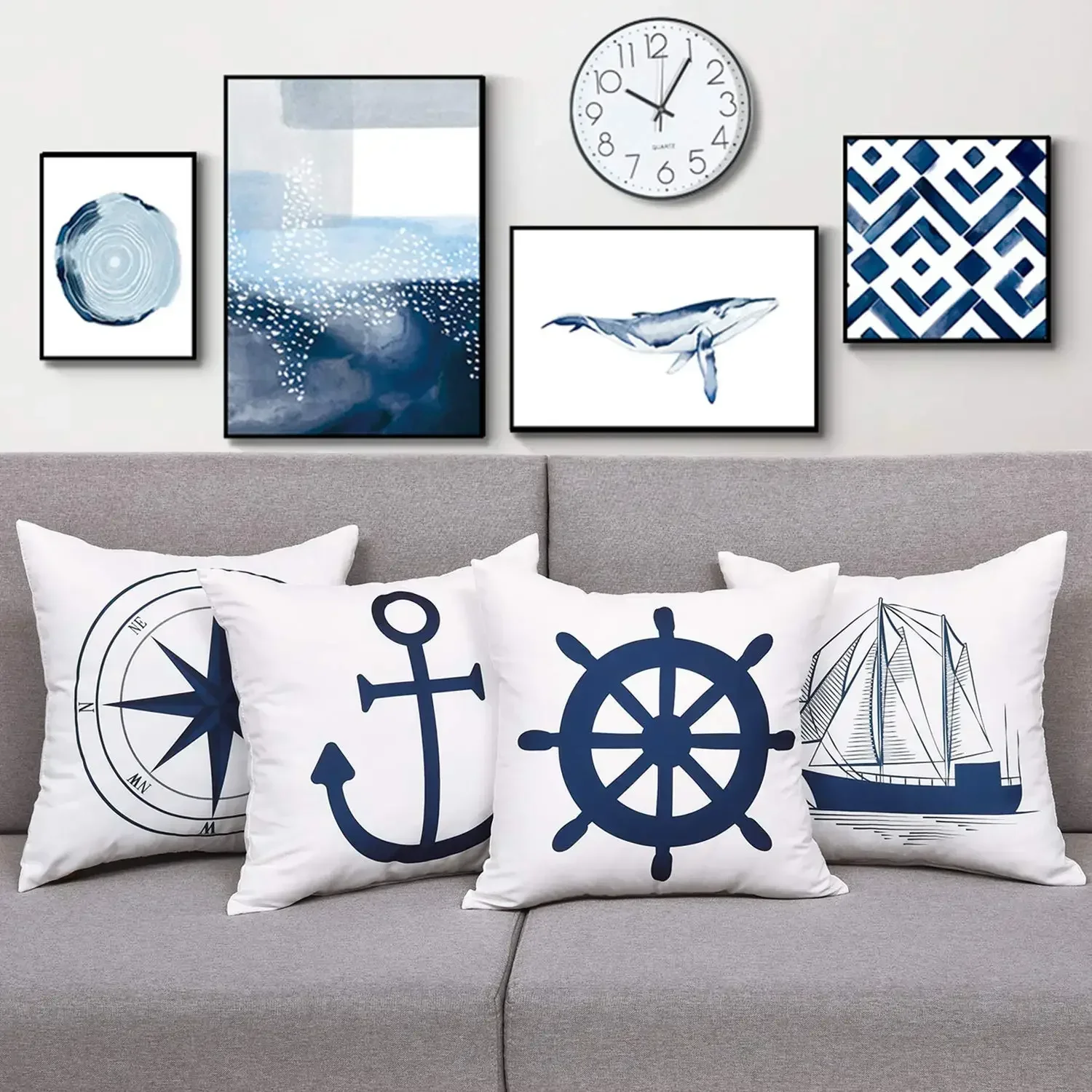 Blue anchor sailboat rudder nautical pillowcase sofa cushion