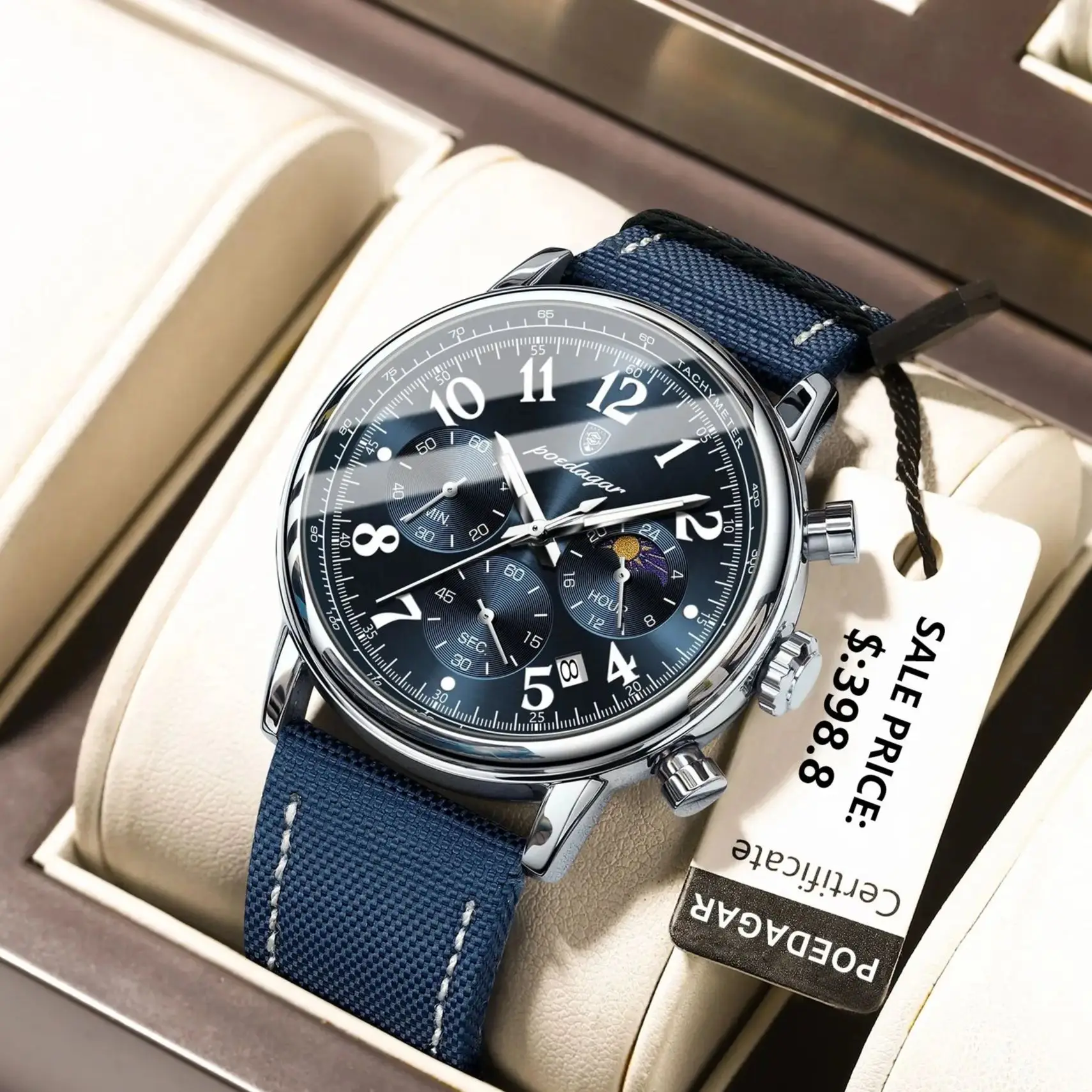 

POEDAGAR Роскошные нейлоновые кожаные мужские наручные часы, водонепроницаемые светящиеся мужские часы с датой, хронограф, стильные кварцевые мужские часы reloj