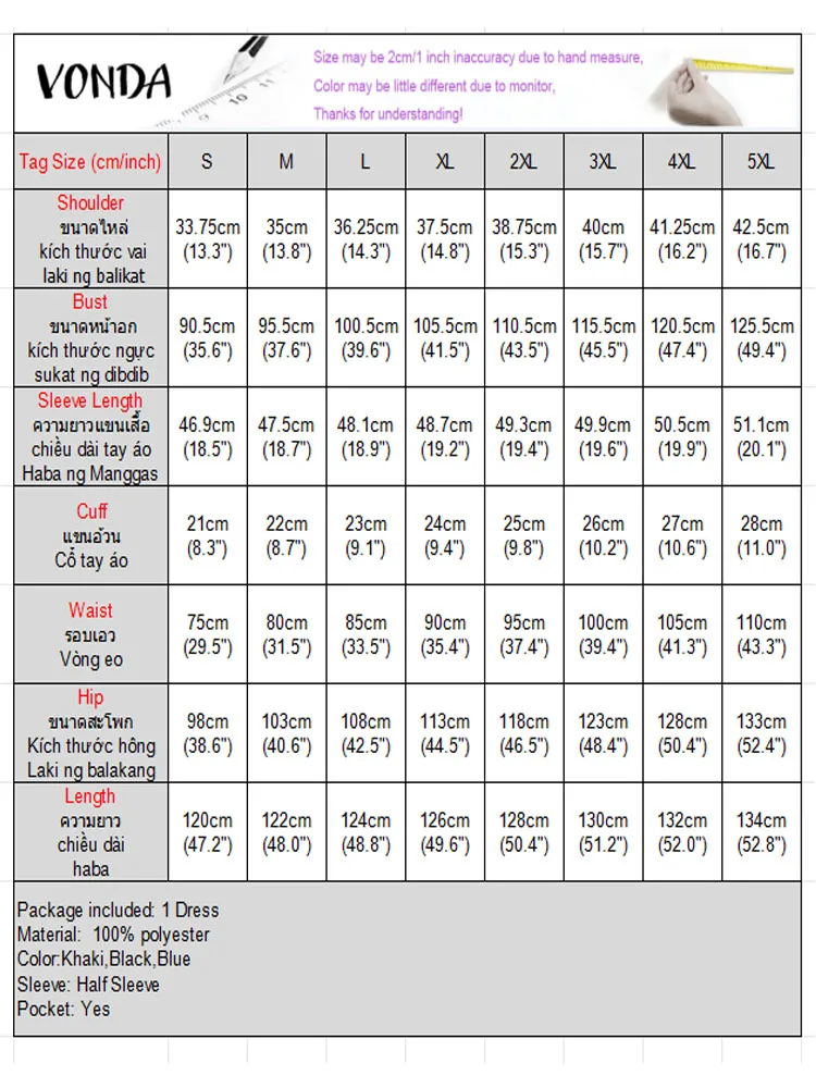 Vintage Dress Plus Size Women Office Lady Long Sundress 2025 VONDA Fashion 3/4 Sleeve Lapel Neck Robe Casual Loose Vestidos 5XL