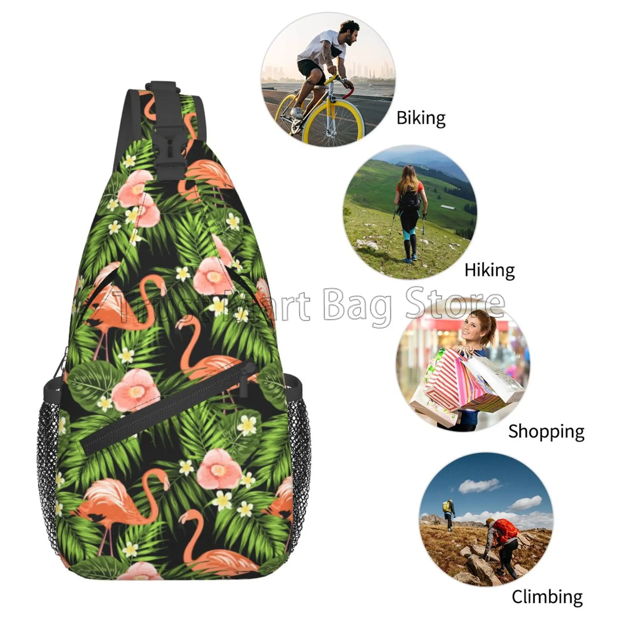 Pink Flamingo Sling Bag for Women Men Small Crossbody Sling Backpack Multipurpose Shoulder Bag Chest Bag for Travel Hiking