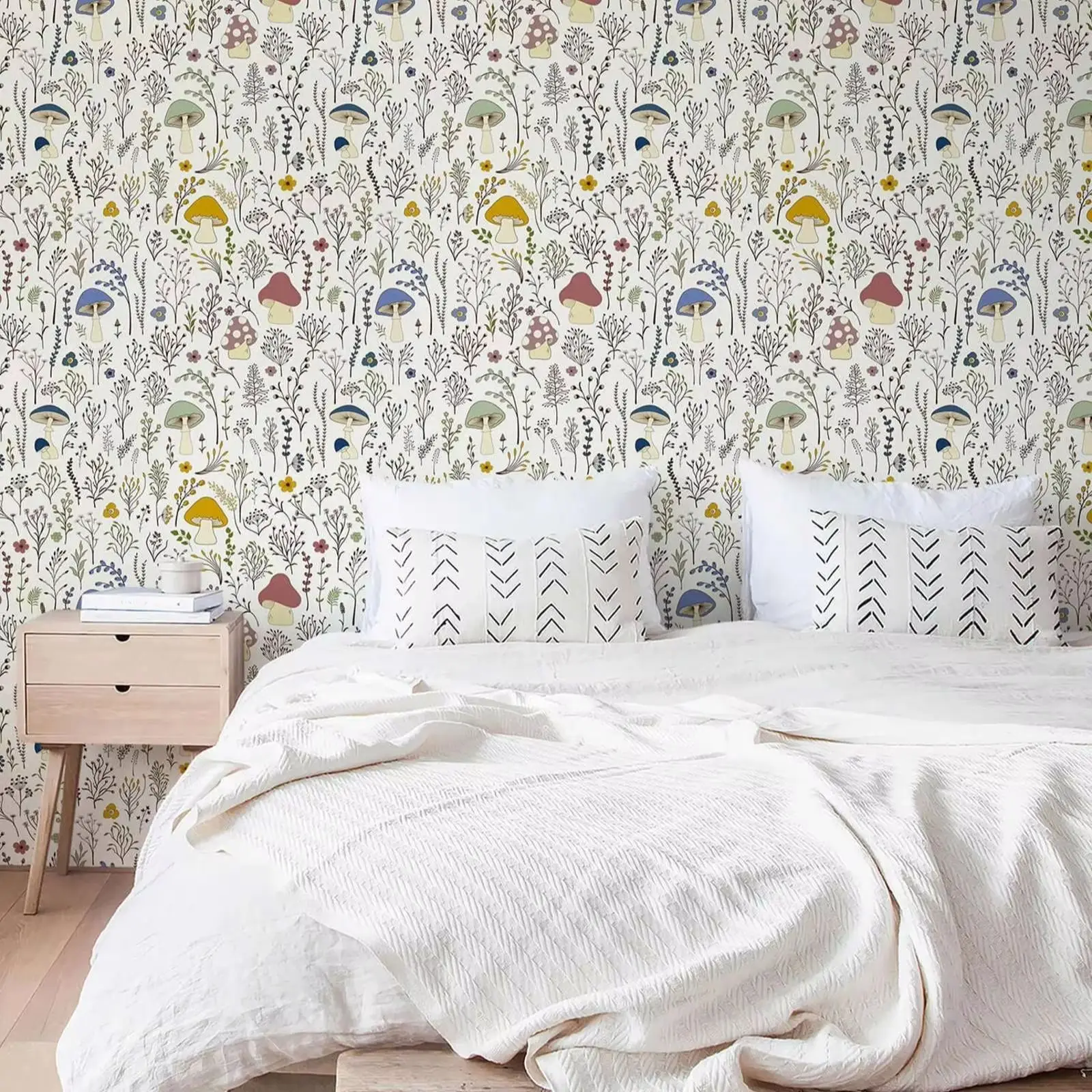 Dainty Flowers Mushroom Wallpaper,Botanical Wall Mural For Indoor Spaces, Kitchen Interior Wall Art,Tradition Or Self-adhesive